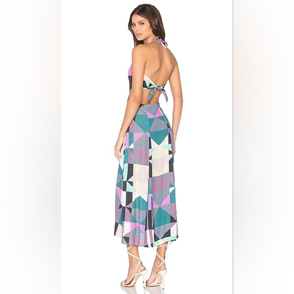 Mara Hoffman Tie Back Cut Out Midi Dress Diamonds Plum 0 Geometric Halter Chic - Picture 3 of 16